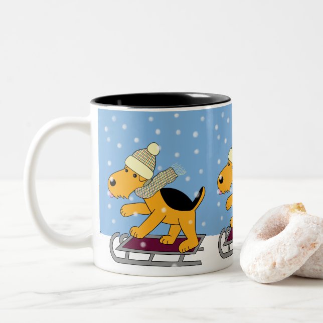 Puppy Dog on a Sled Mug (With Donut)