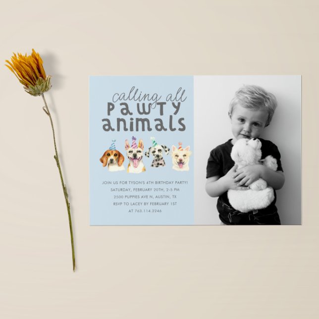 Puppy Dog Party Animals Birthday Photo Invitation (Creator Uploaded)