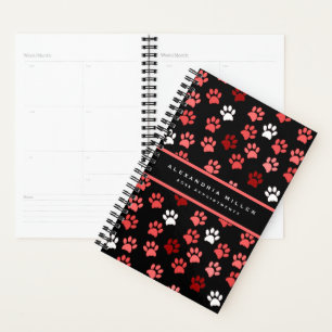 Puppy Dog Paw Print Black & Pink   Name & Year Planner