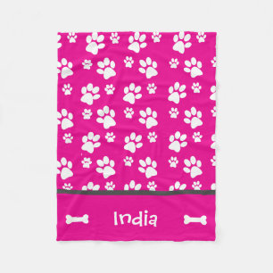 Puppy Dog Paw Print Blanket Add Doggie Name