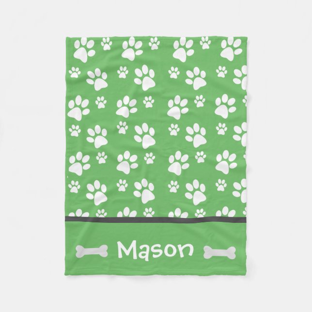 Puppy Dog Paw Print Blanket Personalise With Name (Front)