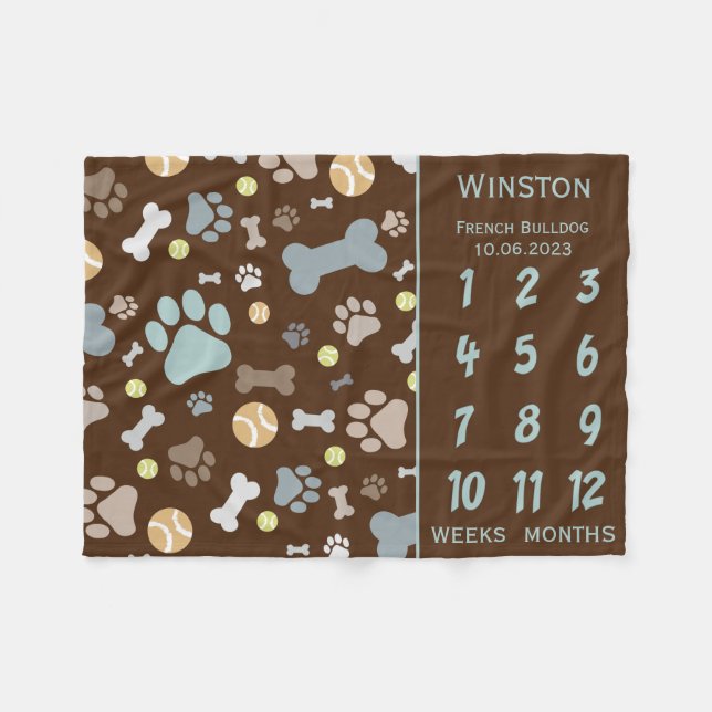 Puppy Dog Paw Print Milestone Keepsake Blanket (Front (Horizontal))