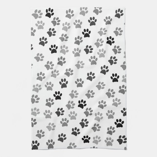 Puppy Dog Paw Print | White & Grey Tea Towel (Vertical)