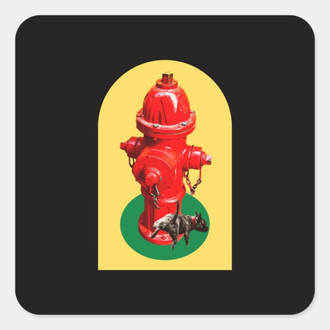 Puppy Dog Peeing On Fire Hydrant Retro Square Sticker (Front)
