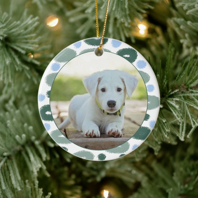 Puppy Dog Pet Colourful Blue Green Pattern Photo Ceramic Tree Decoration (Tree)