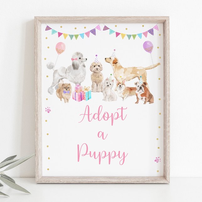 Puppy Dog Pink Girl Adopt A Puppy Sign (Creator Uploaded)