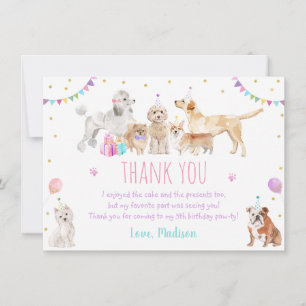 Puppy Dog Pink Girl Paw-ty Birthday Thank You Card
