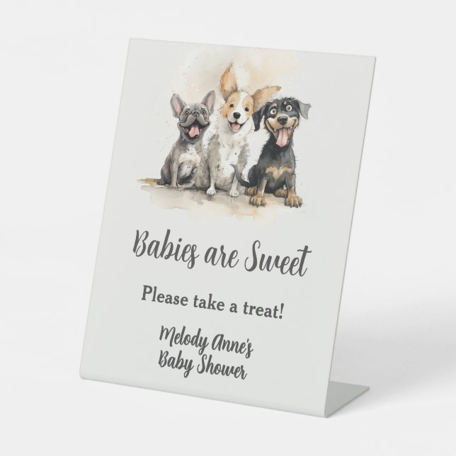 Puppy Dog Tails Boy Baby Shower Treats Pedestal Sign (Front)