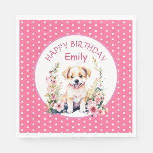 Puppy Dog Themed Personalised Birthday Napkin