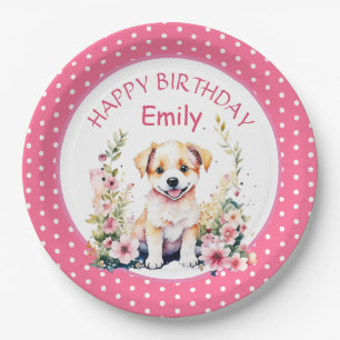 Puppy Dog Themed Personalised Birthday Paper Plate