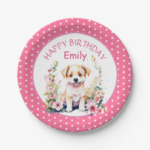 Puppy Dog Themed Personalised Birthday Paper Plate