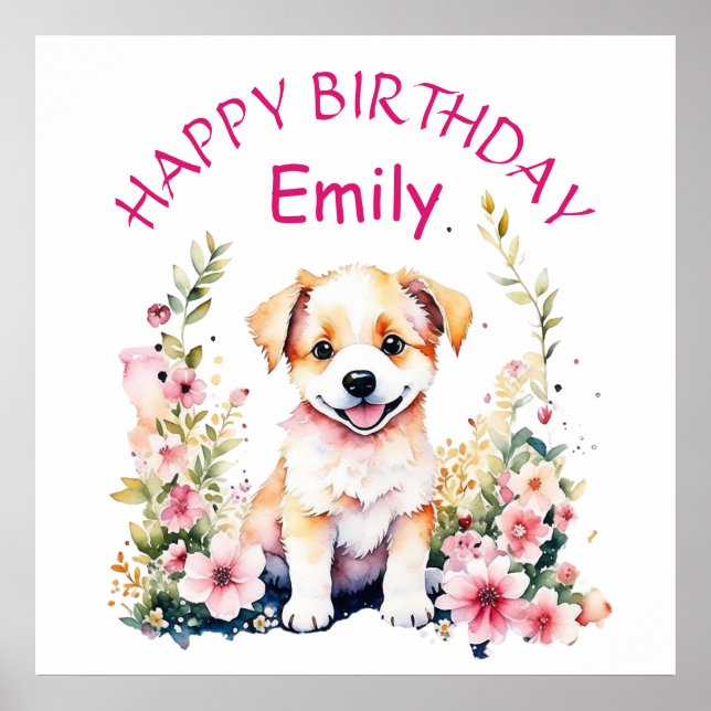 Puppy Dog Themed Personalised Birthday Poster (Front)