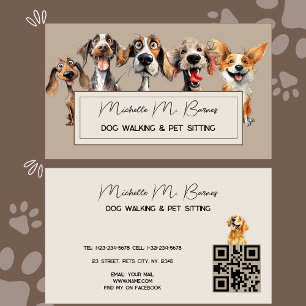 Puppy Dog Walker Sitter QR Code Modern Business Card