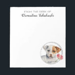 Puppy Dog Watercolor Art Personalised Notepad<br><div class="desc">This is a watercolor painting of a pit bull terrier puppy holding on to a lotus flower. The painting reflects the puppy’s sweetness and innocence. This was painted with Daniel Smith Watercolor paints. I added the faux sparkling silver circle around the pup digitally.</div>