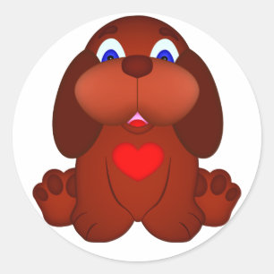 Puppy Dog with Red Heart Classic Round Sticker