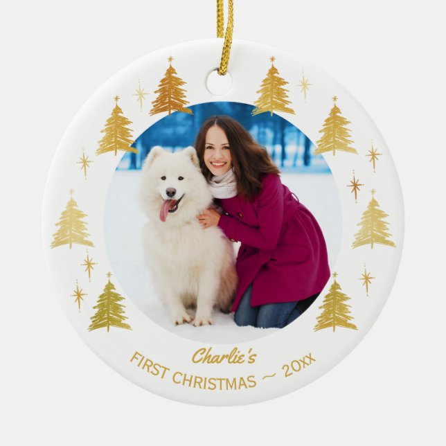 Puppy Dogs First Christmas - Custom Pet Photo Ceramic Tree Decoration (Front)