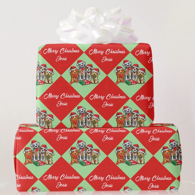 Puppy Dogs Personalise Name Merry Christmas Roll W Wrapping Paper (Creator Uploaded)