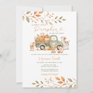 Puppy Duck Pumpkin Farm Fall Baby Shower Floral Invitation
