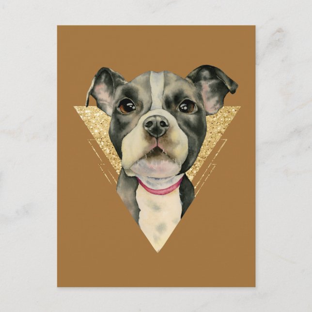 "Puppy Eyes" Pit Bull Dog Watercolor Painting 3 Postcard (Front)