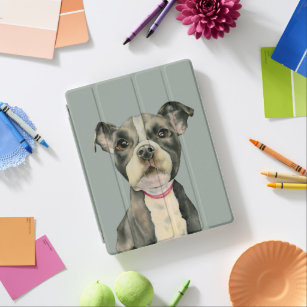 "Puppy Eyes" Pit Bull Dog Watercolor Painting iPad Smart Cover