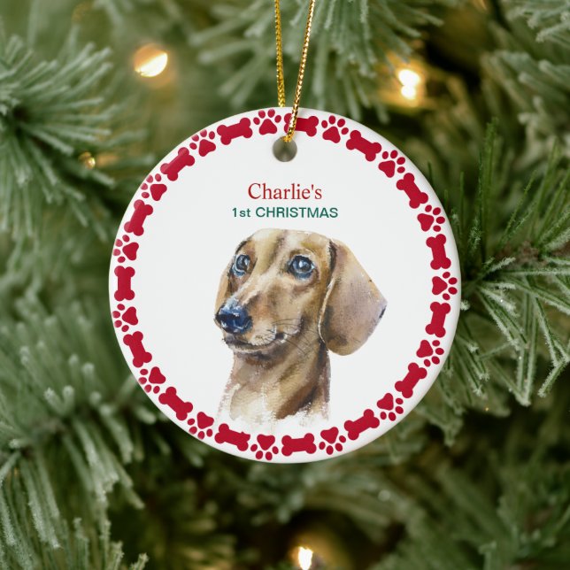 Puppy First Christmas Personalized Dachshund   Ceramic Tree Decoration (Tree)