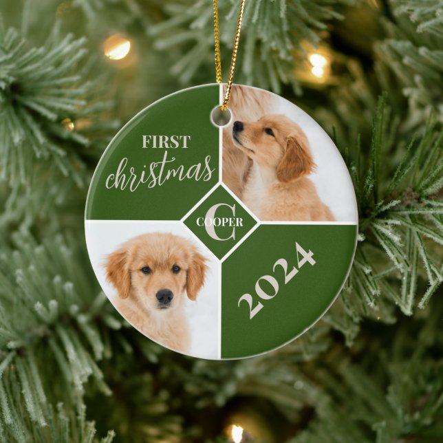 Puppy First Christmas Photo  Ceramic Tree Decoration (Tree)