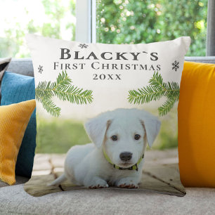 Puppy First Christmas Pine Branch Dog Photo Cushion