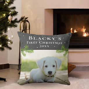 Puppy First Christmas Pine Dog Pet Photo Cushion