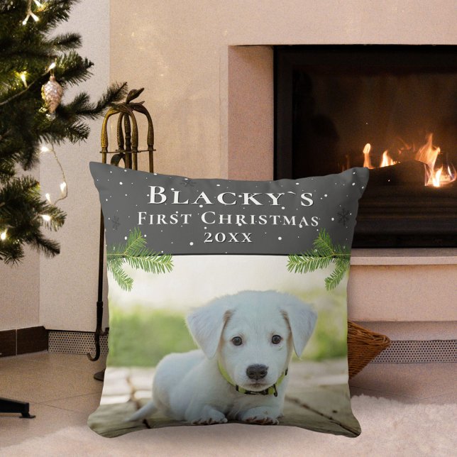 Puppy First Christmas Pine Dog Pet Photo Cushion (Creator Uploaded)