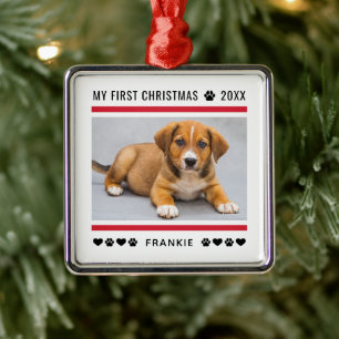 Puppy First Christmas Red Custom Photo Metal Tree Decoration