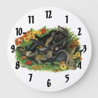 Puppy Garden Large Clock