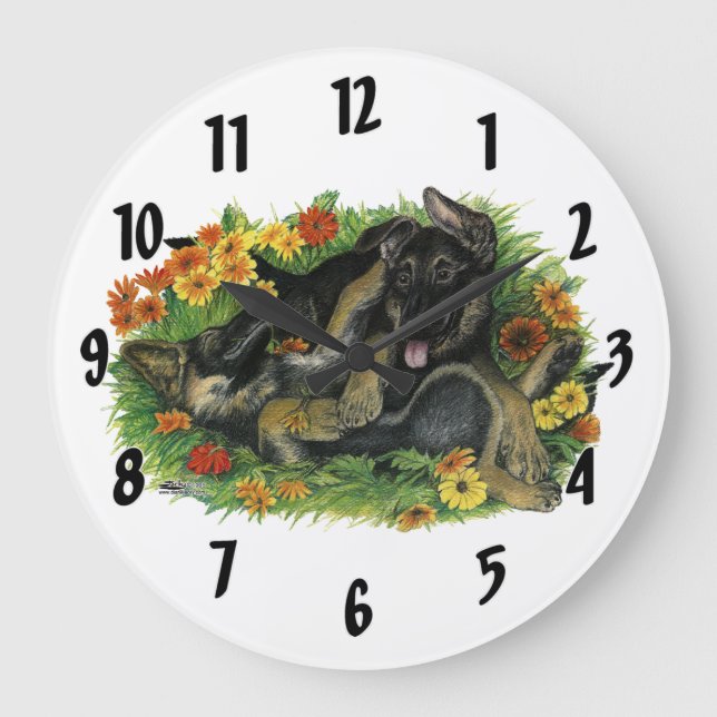Puppy Garden Large Clock (Front)