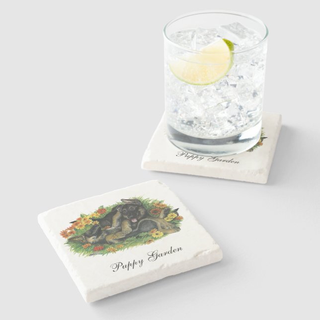 Puppy Garden Stone Coaster (Side)