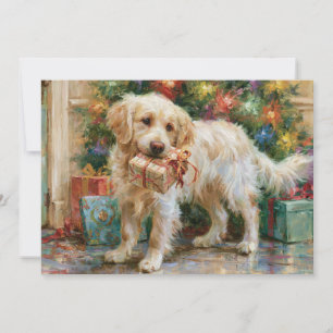 Puppy Golden Retriever Dog Christmas Gift  Holiday Card