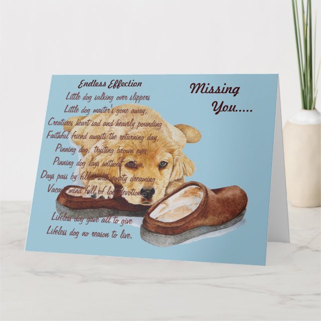 puppy golden retriever dog portrait missing you card (Front)