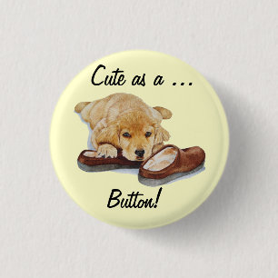 puppy golden retriever portrait cute dog slogan 3 cm round badge
