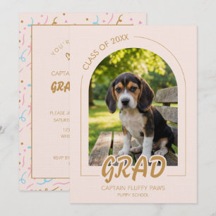 Puppy Graduation Blush Pink Gold Modern Photos Invitation