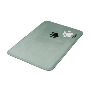 Puppy Heart Paws Pattern Black And White Bath Mat