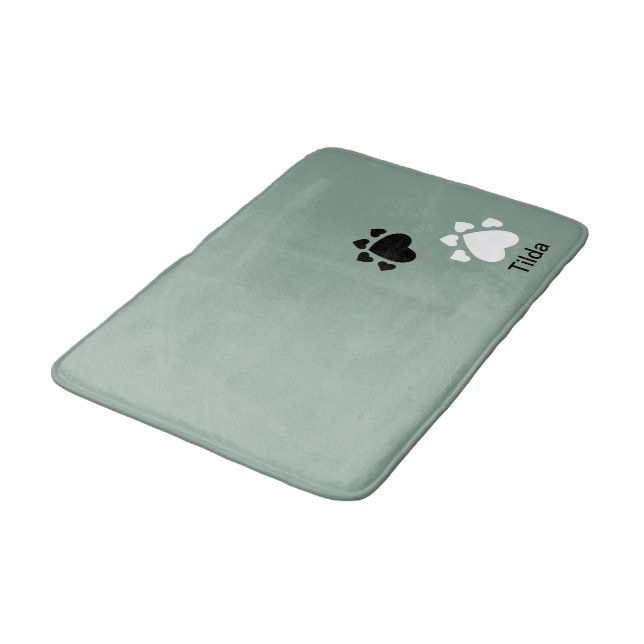 Puppy Heart Paws Pattern Black And White Bath Mat (Angled)