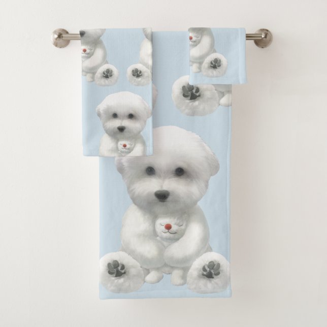 Puppy Hugging His Toy Bath Towel Set (Insitu)