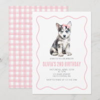 Puppy husky preppy plaid birthday invitation