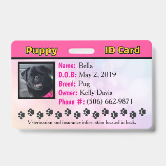 Puppy ID card Badge - Pink