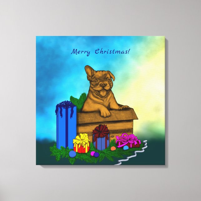 Puppy in A Box , Merry Xmas Canvas Print (Front)