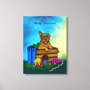 Puppy in A Box , Merry Xmas Canvas Print