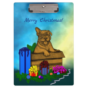 Puppy in A Box , Merry Xmas Clipboard