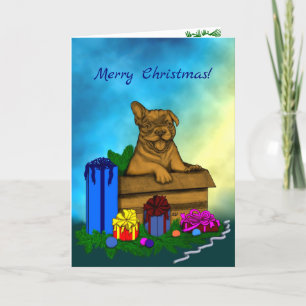 Puppy in A Box , Merry Xmas Holiday Card