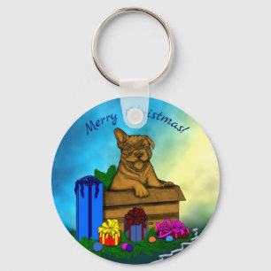 Puppy in A Box , Merry Xmas Key Ring