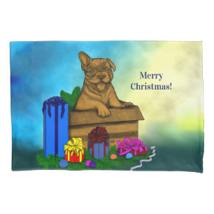 Puppy in A Box , Merry Xmas Pillowcase