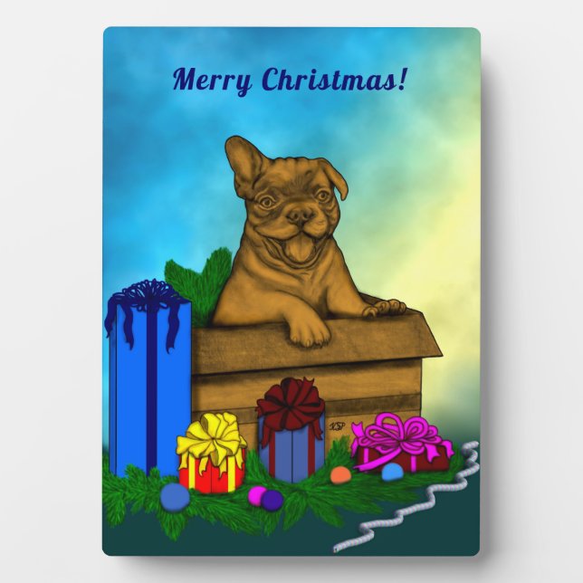 Puppy in A Box , Merry Xmas Plaque (Front)
