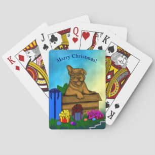 Puppy in A Box , Merry Xmas Playing Cards